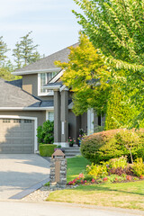Entrance of luxury house in summer with nice landscape in Vancouver, Canada, North America. Day time on August 2025.