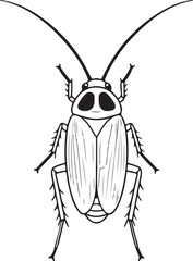 Black and White Line Drawing of a Cockroach with Detailed Legs and Antennae insect pest