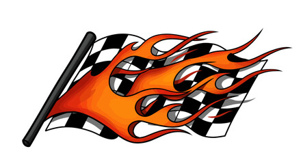 Fiery Racing Flag A Dynamic Illustration of Speed, Competition, and Victory with Flames, Ideal for Motorsports