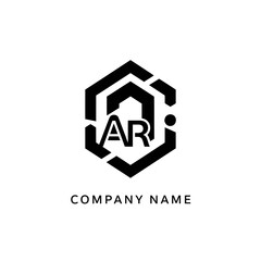 Fototapeta premium Modern AR letter logo design in black hexagon shape for company branding.
