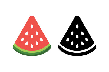 Delicious Watermelon Slices in Color and Silhouette Representing Summer Refreshment and Healthy Eating with Simple Graphic Design