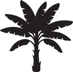 Black Silhouette Icon of a Banana Tree with Large Leaves palm tree tropical