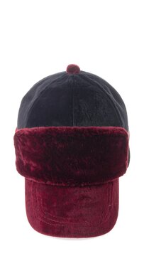 Dark navy baseball cap with burgundy velvet brim