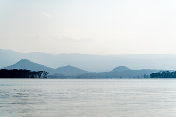 Lake Naivasha with layered hills in the distance, Kenya