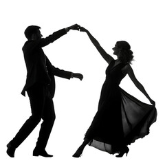 Couple dancing elegantly in silhouette isolated on transparent background