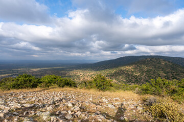 Melepo, Kenya panoramic view of the mountains and rural Maasailand.