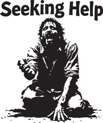 Naklejka premium Vulnerable Man Crying and Begging for Help - Vector Illustration