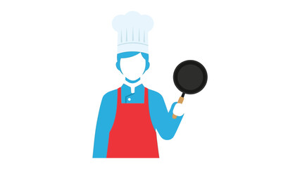 Chef with Pan: A digitally illustrated chef, clad in traditional attire, holds a cooking pan. Evoking a sense of culinary artistry and expertise.