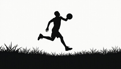 Naklejka premium Silhouette of Man Jumping with Basketball Over Grass
