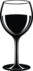 wine glass and bottle silhouette, Wine icons, Various of drink glasses with pink beverage, Wine glass icons set. Red wine glass, outline, filled silhouette, minimalist vector illustration. Stemware


