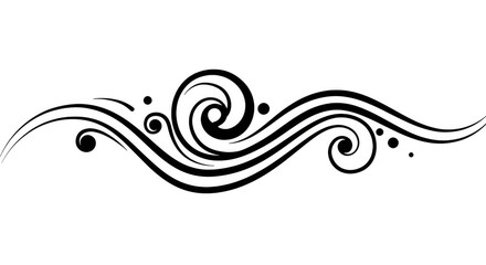 Abstract black and white wave design with swirls and dots.
