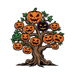 Halloween pumpkin tree with leaves vector