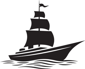 Black Silhouette of a Sailing Ship on Wavy Water sailboat boat