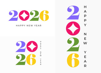 Set of Happy New Year 2026 Greeting Cards with Colorful Star Typography Design