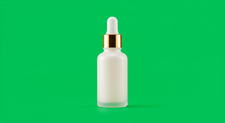 Elegant serum bottle with gold accent ready for branding, perfect for skincare and beauty product mockups on a vibrant green backdrop