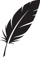 Obraz premium Black silhouette of a single feather with detailed barbs on a white background quill