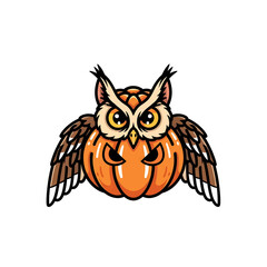 owl with pumpkin on white background