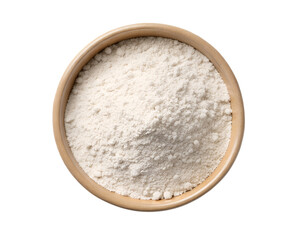 Organic white ragi flour mound in one bowl, clean minimal style.