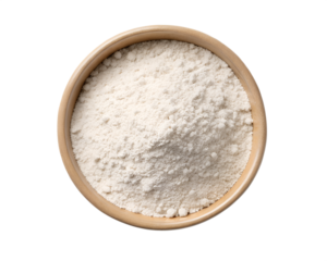 Organic white ragi flour mound in one bowl, clean minimal style.