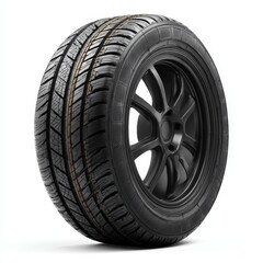 Obraz premium A close-up shot of a car tire with a black rim, showcasing its tread pattern and overall design