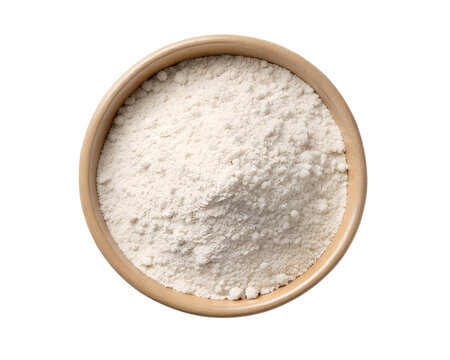 Organic white ragi flour mound in one bowl, clean minimal style.
