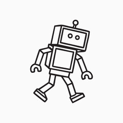 Futuristic robot walking with a briefcase in a vibrant digital landscape