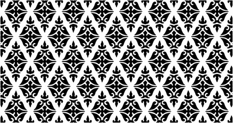 Elegant seamless black and white floral-inspired geometric pattern, perfect for textiles, wallpapers, wrapping, and decorative designs.