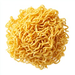 Fresh, uncooked yellow noodles arranged in a circular shape. The noodles have a wavy texture and a golden-yellow color