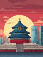 Temple of heaven architecture under red wall and glazed tile