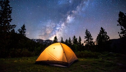 Illuminated tent under a starry night sky (1)