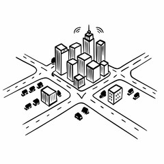 Obraz premium Abstract urban design vector illustration with buildings, streets, and homes