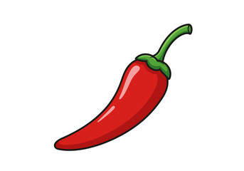 Cartoon Red Chili Pepper with Green Stem and Sepal.