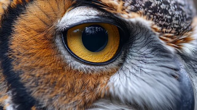 Great horned owl close up extreme slow motion eye blink