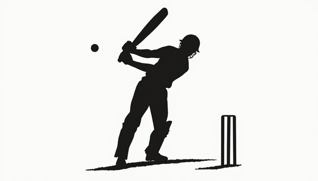 Cricket Batter Hitting Ball Silhouette