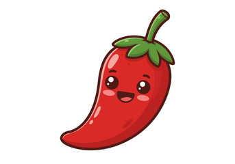 Cute Red Chili Pepper Cartoon Character with Smiling Face.