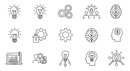 Collection of line icons representing ideas and innovation concepts