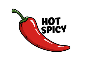 Cartoon Red Chili Pepper with Hot Spicy Text.