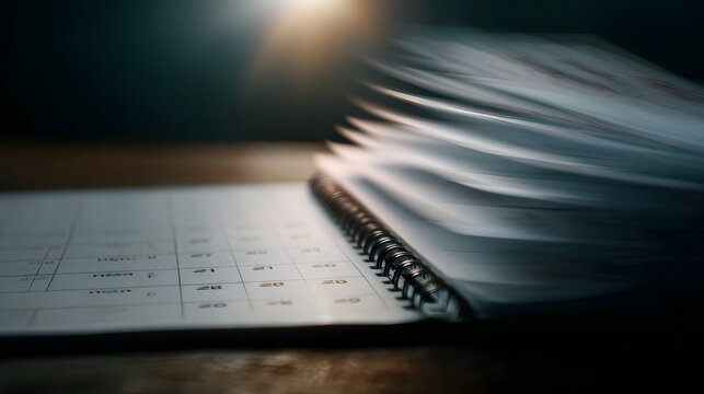 Calendar pages flipping rapidly on a desk