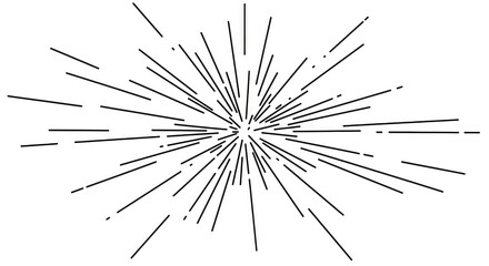 Obraz premium A black and white abstract illustration of a starburst with lines radiating from a central point.