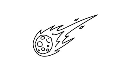 A simple line drawing of a meteor or comet in space