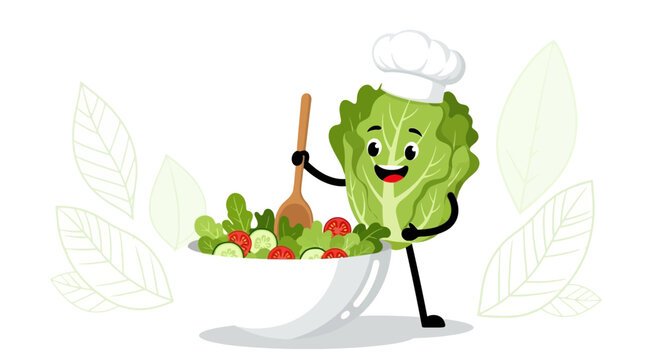 Animated Lettuce Chef Preparing a Fresh and Colorful Salad for Healthy Eating