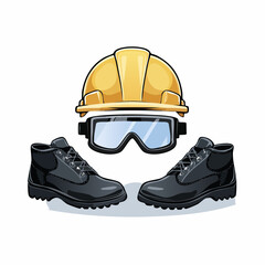 Illustration &eacute;quipement de protection individuelle, manutention, ouvrier, casque, lunettes, chaussure de s&eacute;curit&eacute;