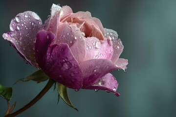 Close-up of a delicate rose with water droplets