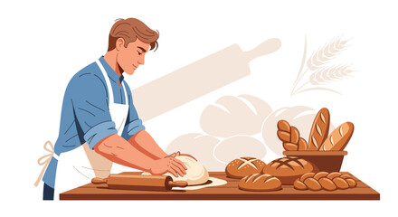 Artisanal Baker Crafts Fresh Loaves And Breads, Creating Delicious Baked Goods Daily