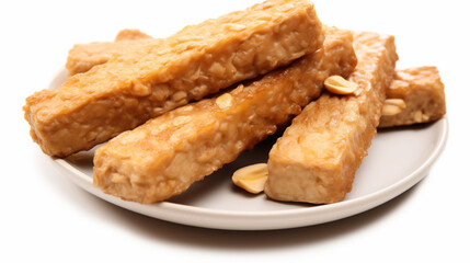 Close up of tempeh pan seared to a golden brown with a