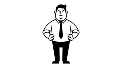 Confident Man: A self-assured professional stands with hands on hips, exuding confidence and authority, dressed in a classic black and white attire.