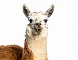 Obraz premium Curious llama portrait with soft gaze and white background