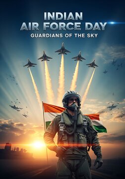 Indian air force day guardian soldier with fighter jets at sunrise