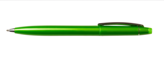 Photo of a green pen isolated on a white background with a clipping path Top view