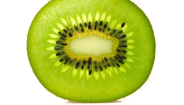A Vibrant Kiwi Cross Section Close-Up, Revealing a Seeded Green Pattern